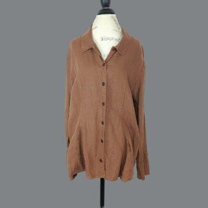 Flax Top Large Blouse Tunic Brown Lagenlook